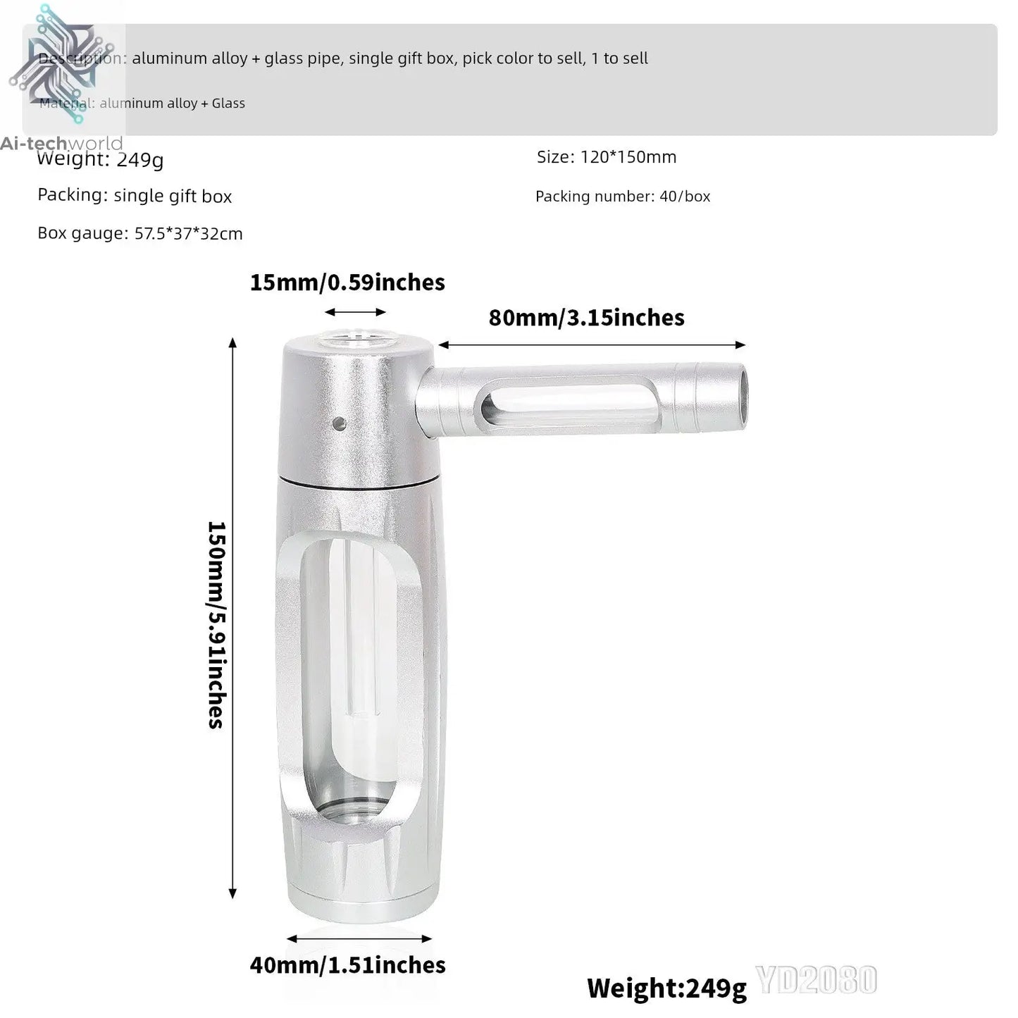 Cross-Border New Arrival Hammer-Shaped Aluminum Alloy Pipe Portable Metal Glass Tobacco Pipe Removable Easy to Clean Pipe Ai-TechWorld 