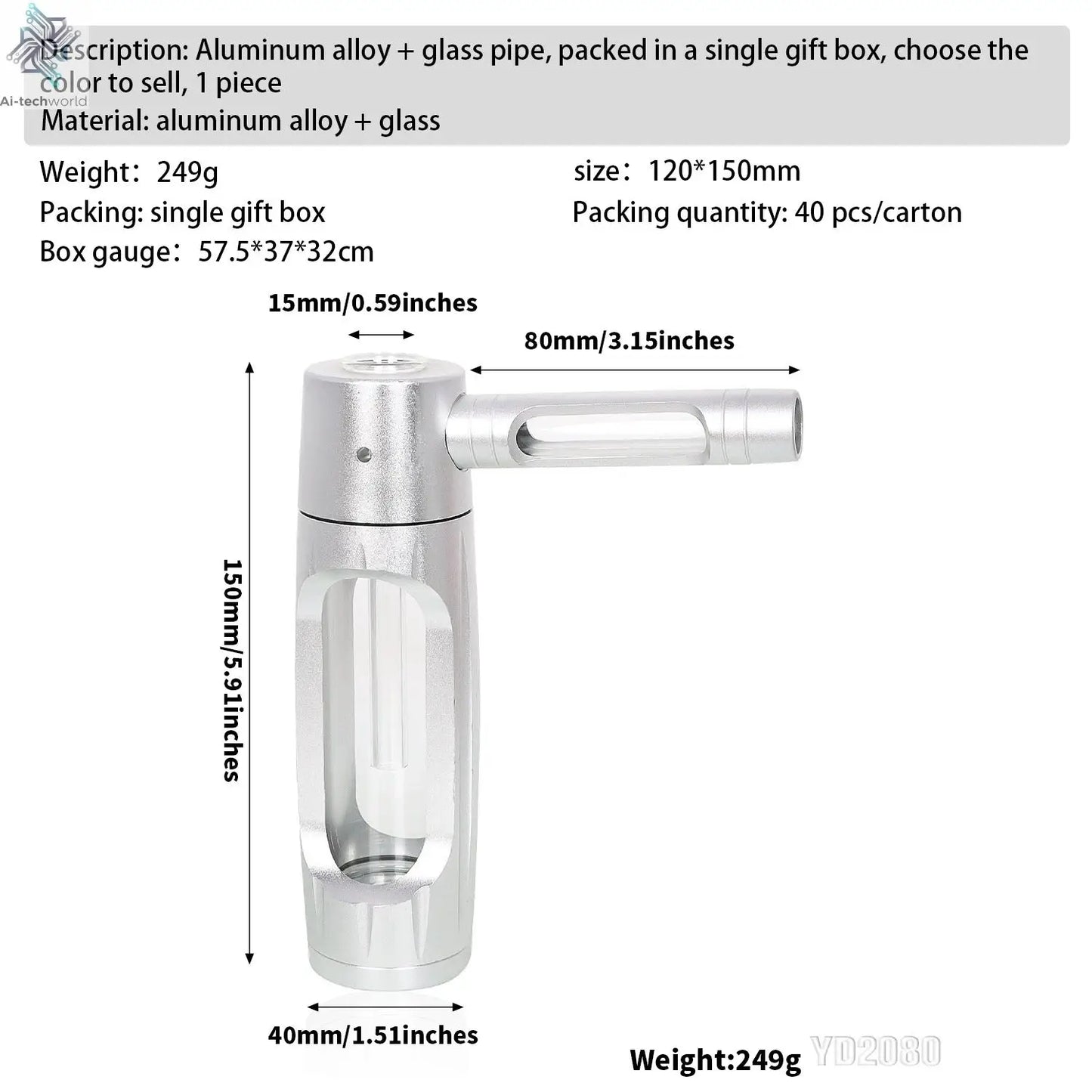 Cross-Border New Arrival Hammer-Shaped Aluminum Alloy Pipe Portable Metal Glass Tobacco Pipe Removable Easy to Clean Pipe Ai-TechWorld 