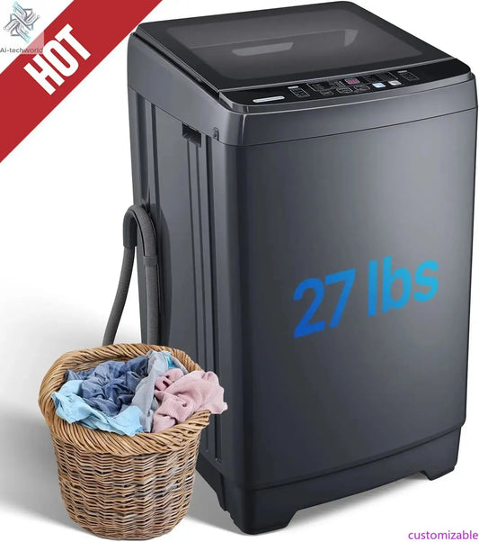 Customizable Portable Washing Machines 27 LBS Full Automatic Clothes Washer and Spinner Combo with 10 Program and 8 Water Level, Ai-TechWorld 