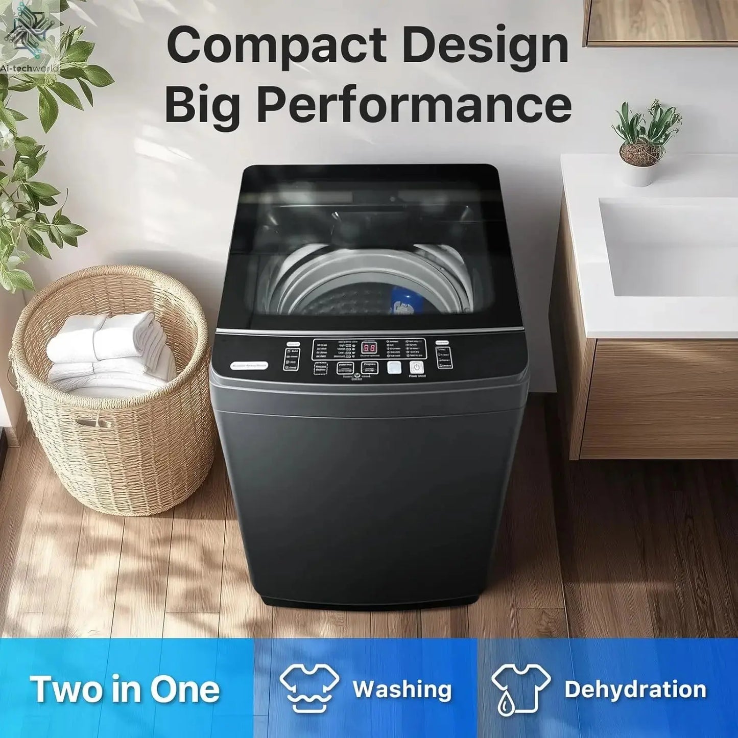 Customizable Portable Washing Machines 27 LBS Full Automatic Clothes Washer and Spinner Combo with 10 Program and 8 Water Level, Ai-TechWorld 