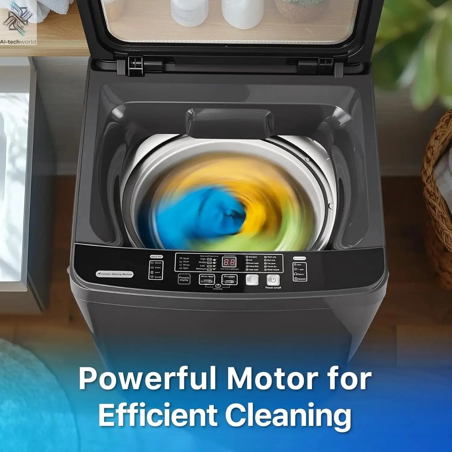 Customizable Portable Washing Machines 27 LBS Full Automatic Clothes Washer and Spinner Combo with 10 Program and 8 Water Level, Ai-TechWorld 