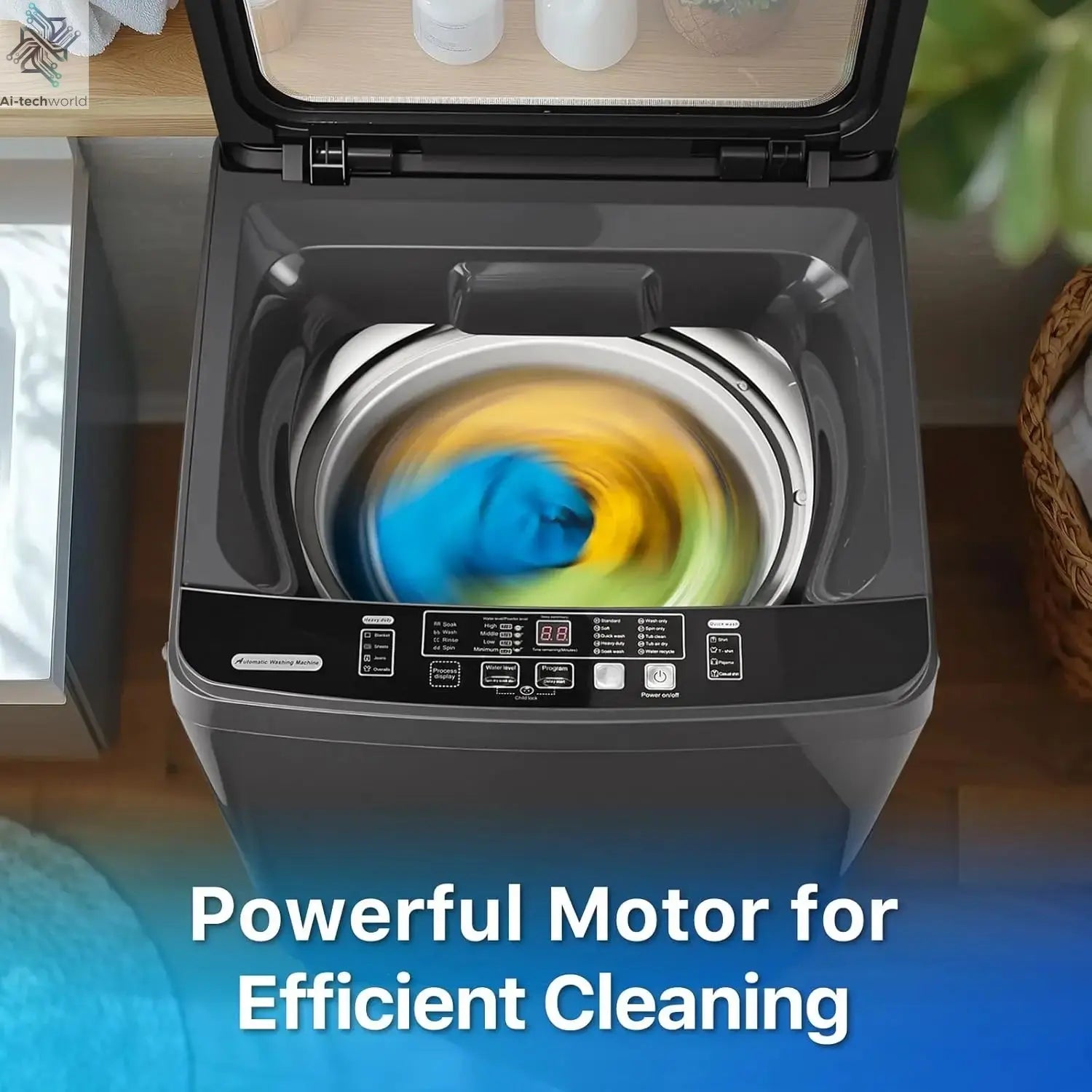 Customizable Portable Washing Machines 27 LBS Full Automatic Clothes Washer and Spinner Combo with 10 Program and 8 Water Level, Ai-TechWorld 