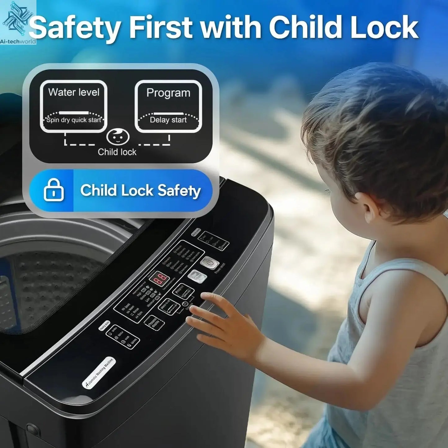 Customizable Portable Washing Machines 27 LBS Full Automatic Clothes Washer and Spinner Combo with 10 Program and 8 Water Level, Ai-TechWorld 