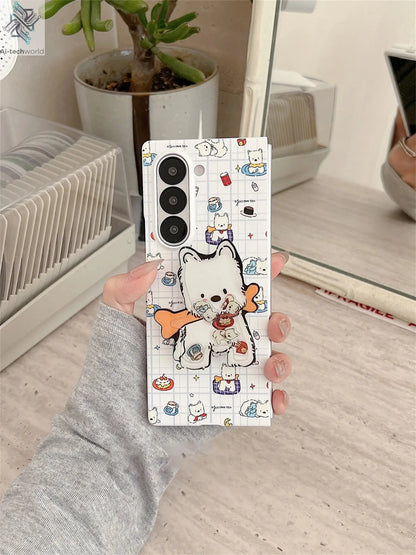 Cute Funny Puppy Phone Case with West Highland Bracket for Samsung Galaxy Z Fold 7 6 Fold7 Z Fold6 ZFold 7 Zfold6 Zfold5 Cover Ai-TechWorld 