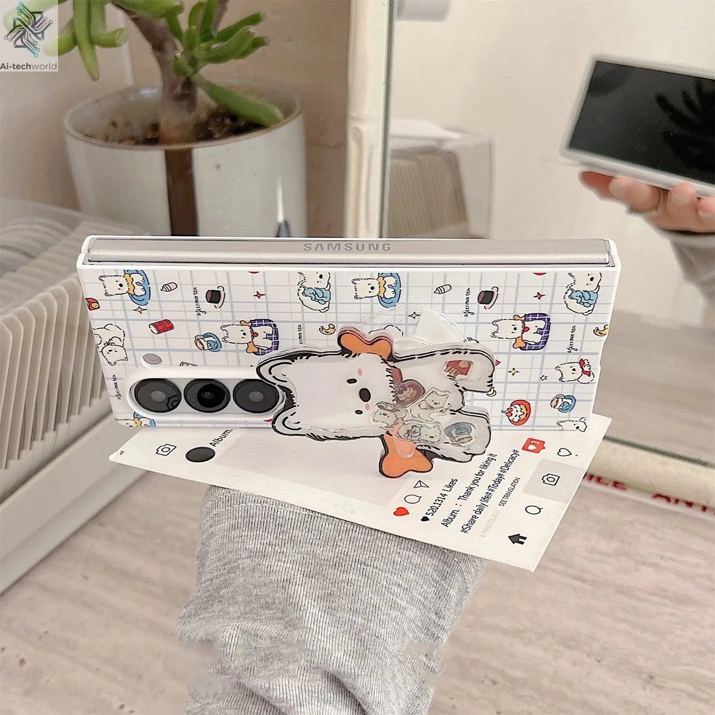 Cute Funny Puppy Phone Case with West Highland Bracket for Samsung Galaxy Z Fold 7 6 Fold7 Z Fold6 ZFold 7 Zfold6 Zfold5 Cover Ai-TechWorld 