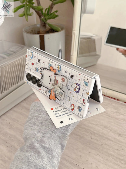 Cute Funny Puppy Phone Case with West Highland Bracket for Samsung Galaxy Z Fold 7 6 Fold7 Z Fold6 ZFold 7 Zfold6 Zfold5 Cover Ai-TechWorld 