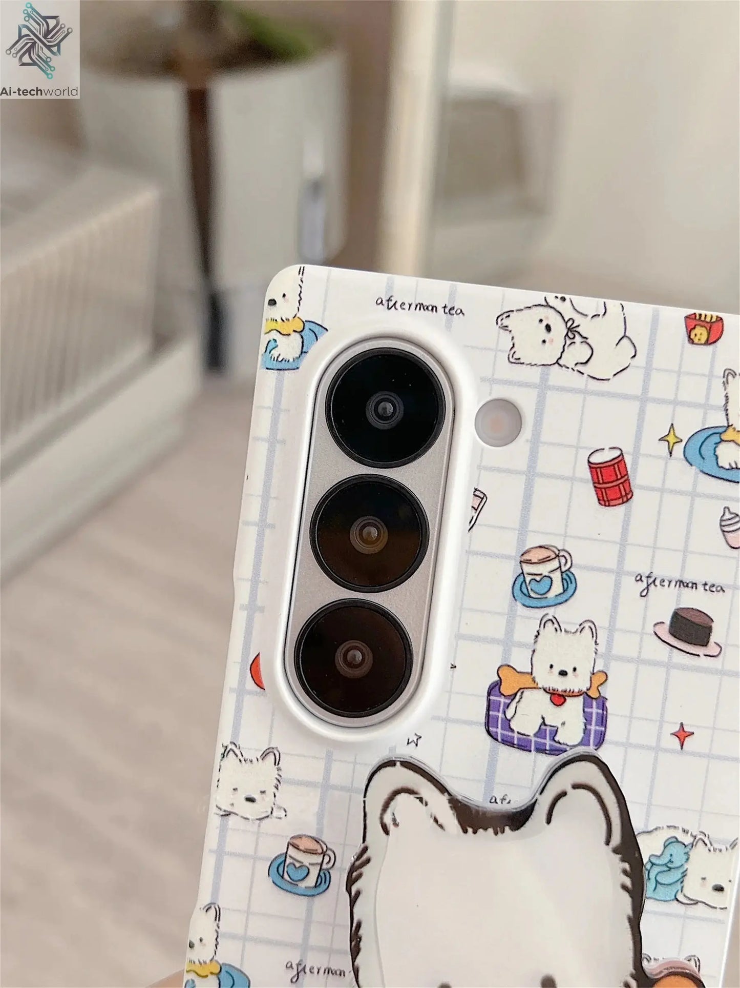 Cute Funny Puppy Phone Case with West Highland Bracket for Samsung Galaxy Z Fold 7 6 Fold7 Z Fold6 ZFold 7 Zfold6 Zfold5 Cover Ai-TechWorld 