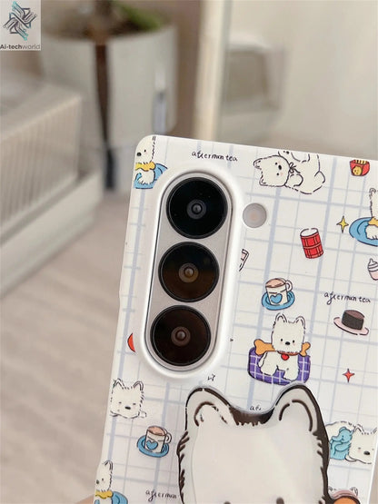 Cute Funny Puppy Phone Case with West Highland Bracket for Samsung Galaxy Z Fold 7 6 Fold7 Z Fold6 ZFold 7 Zfold6 Zfold5 Cover Ai-TechWorld 