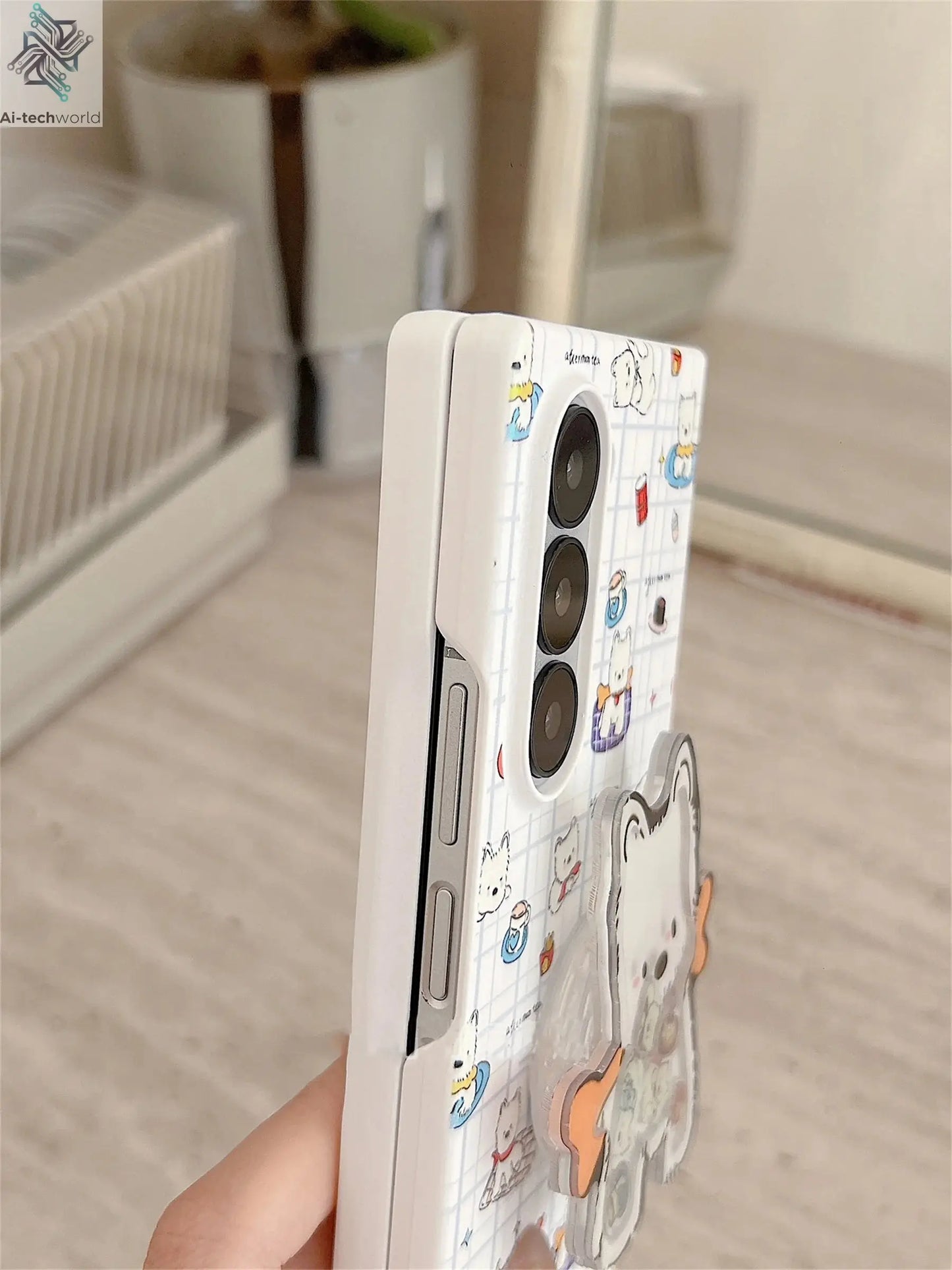 Cute Funny Puppy Phone Case with West Highland Bracket for Samsung Galaxy Z Fold 7 6 Fold7 Z Fold6 ZFold 7 Zfold6 Zfold5 Cover Ai-TechWorld 