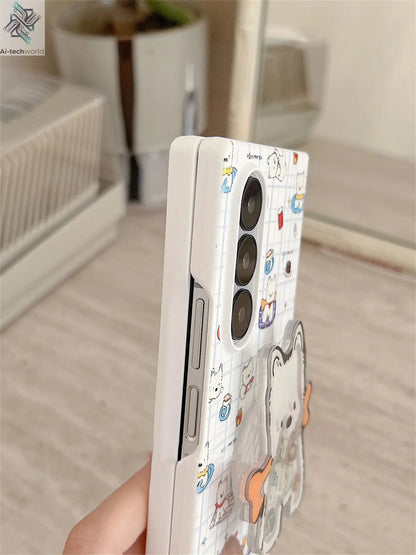 Cute Funny Puppy Phone Case with West Highland Bracket for Samsung Galaxy Z Fold 7 6 Fold7 Z Fold6 ZFold 7 Zfold6 Zfold5 Cover Ai-TechWorld 