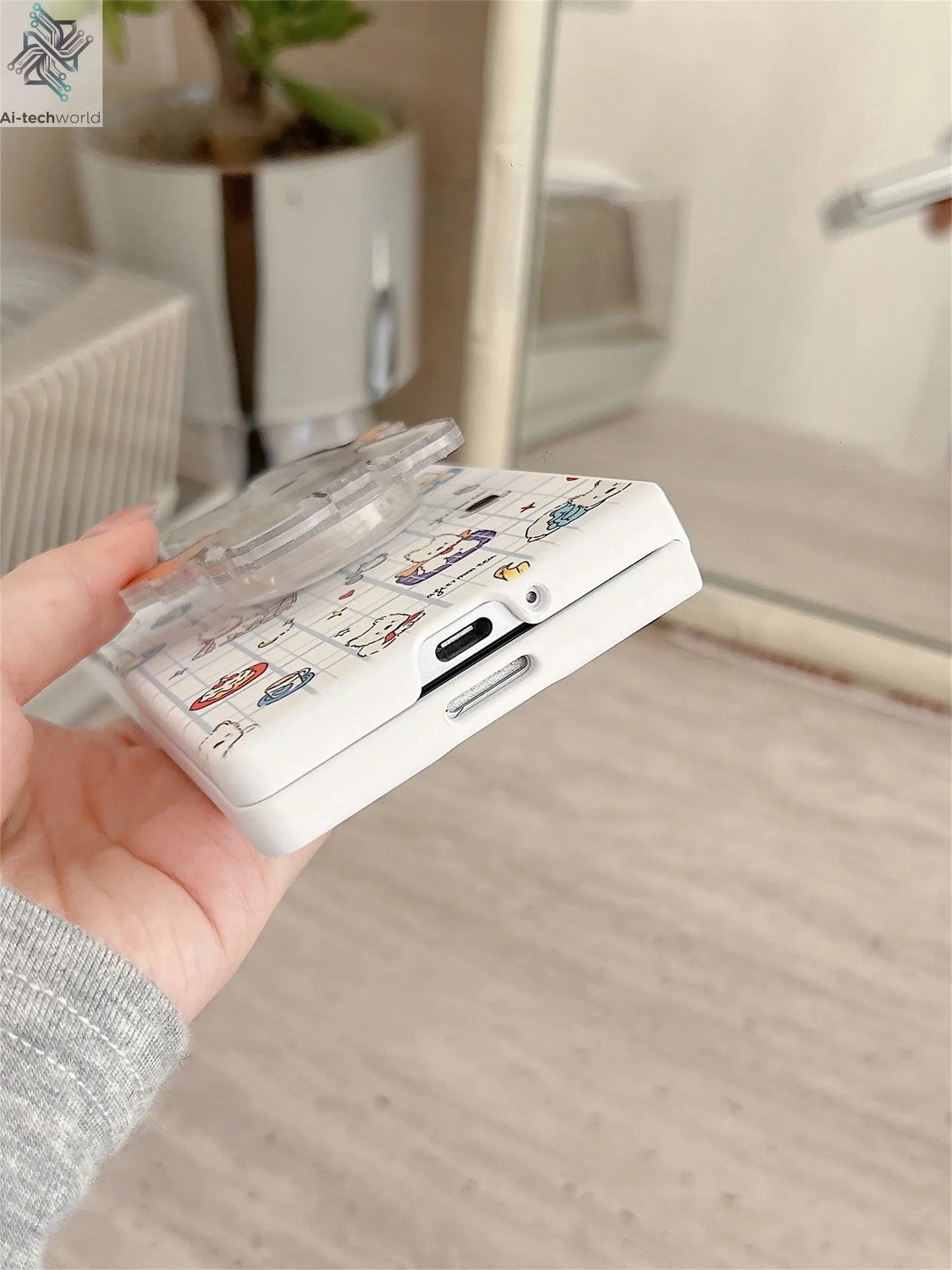Cute Funny Puppy Phone Case with West Highland Bracket for Samsung Galaxy Z Fold 7 6 Fold7 Z Fold6 ZFold 7 Zfold6 Zfold5 Cover Ai-TechWorld 