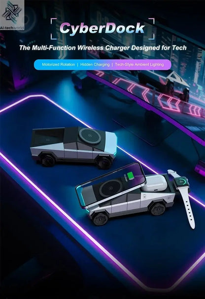 Cybertruck Desktop Qi2 Charger Multifunctional 3 - in - 1 Wireless Charger for IPhone (15W),Iwatch (5W), Airpods (2.5W) Charging - Ai - TechWorld