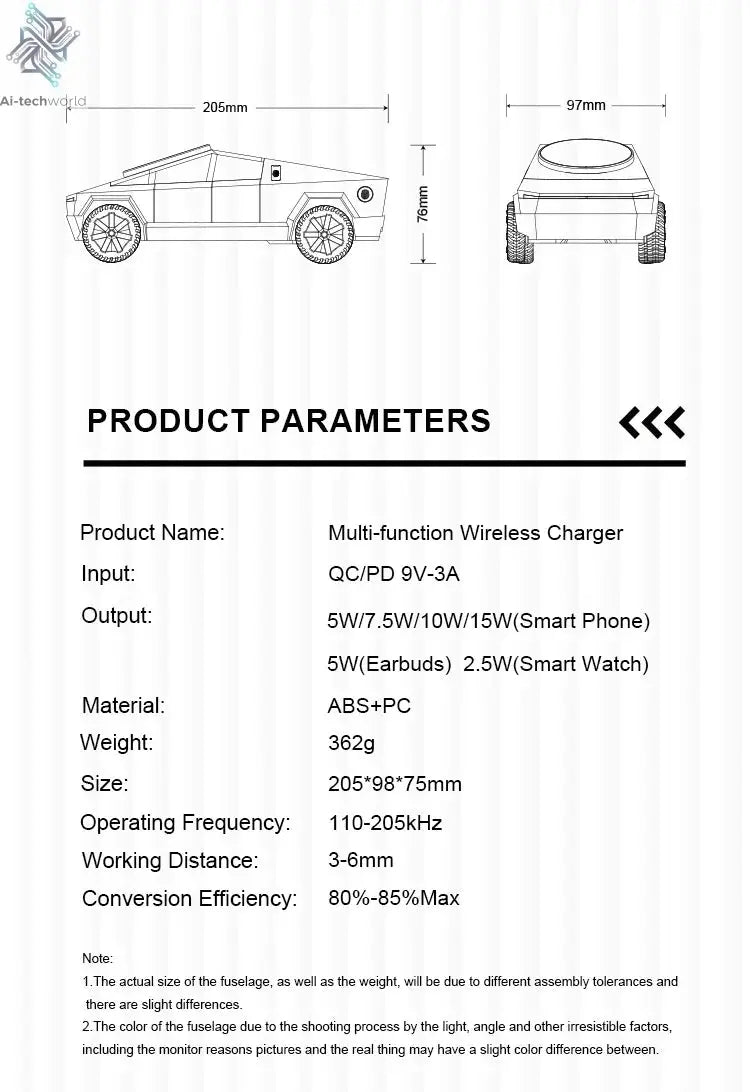 Cybertruck Desktop Qi2 Charger Multifunctional 3 - in - 1 Wireless Charger for IPhone (15W),Iwatch (5W), Airpods (2.5W) Charging - Ai - TechWorld