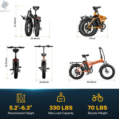 Cybervelo EK4 Folding Electric Bike, 48V 960WH Large Removable Battery E-Bike, 30+MPH, 80 Miles Max Range, 20" FatTire for Adult Ai-TechWorld 