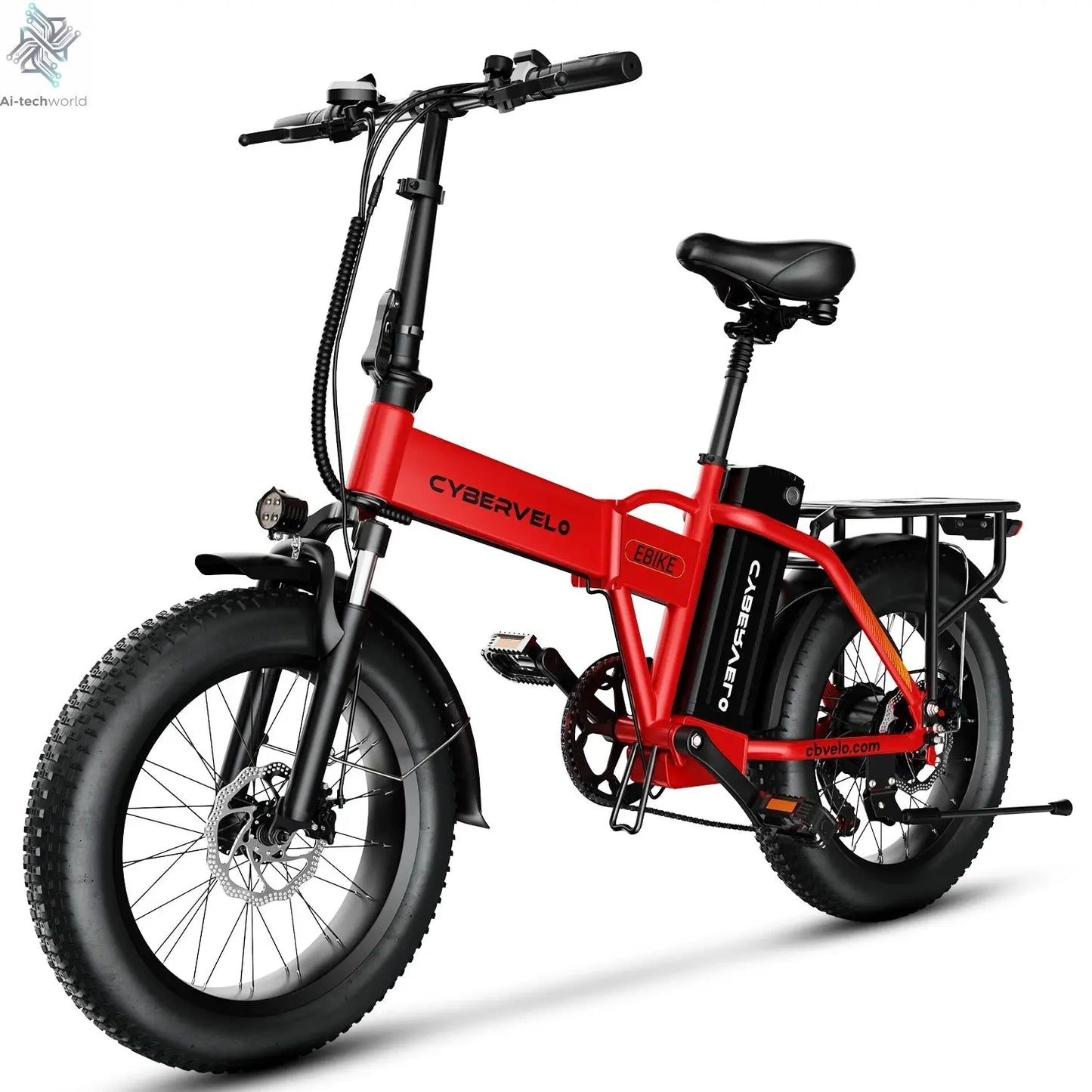 Cybervelo EK4 Folding Electric Bike, 48V 960WH Large Removable Battery E-Bike, 30+MPH, 80 Miles Max Range, 20" FatTire for Adult Ai-TechWorld 