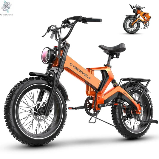 Cybervelo EK6 20” Fat Tire 2000W Peak Motor Luxury Foldable ebike,48V Removable Battery E Bicycle, 35+ MPH 100+Miles Long Range - Ai-TechWorld