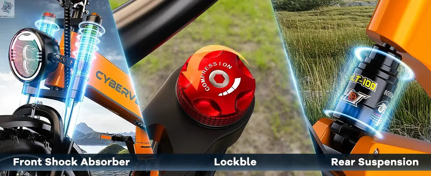 Cybervelo EK6 20” Fat Tire 2000W Peak Motor Luxury Foldable ebike,48V Removable Battery E Bicycle, 35+ MPH 100+Miles Long Range - Ai-TechWorld