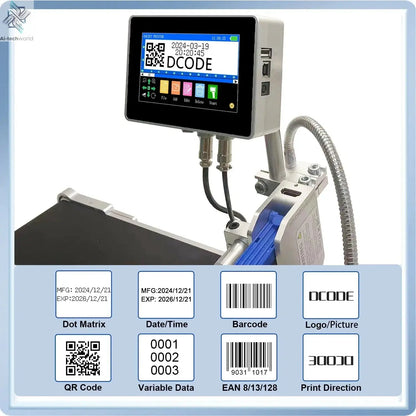DCODE 130PLUS Industrial Online Inkjet Printer 12.7/25.4mm Nozzle with 4.3inch Screen QR Barcode Batch Number Logo Date Printer Ai-TechWorld
