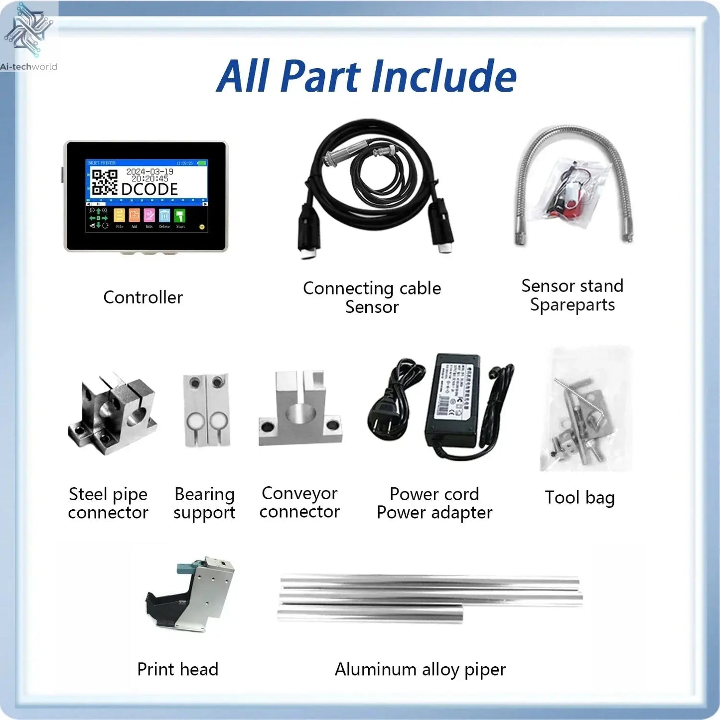 DCODE 130PLUS Industrial Online Inkjet Printer 12.7/25.4mm Nozzle with 4.3inch Screen QR Barcode Batch Number Logo Date Printer Ai-TechWorld