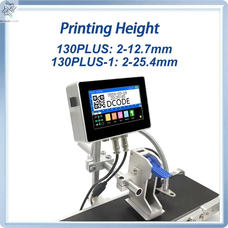 DCODE 130PLUS Industrial Online Inkjet Printer 12.7/25.4mm Nozzle with 4.3inch Screen QR Barcode Batch Number Logo Date Printer Ai-TechWorld