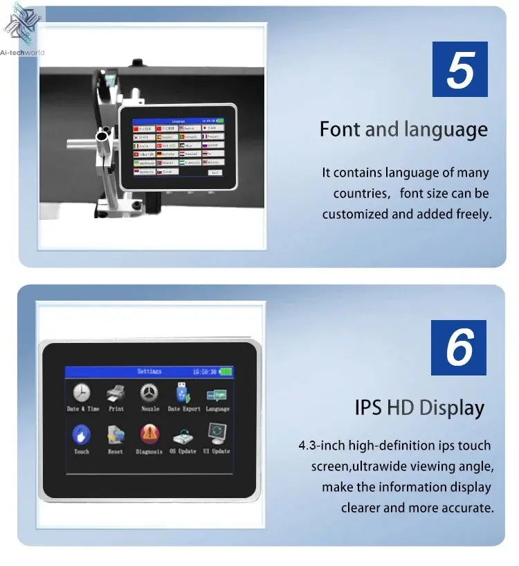 DCODE 130PLUS Industrial Online Inkjet Printer 12.7/25.4mm Nozzle with 4.3inch Screen QR Barcode Batch Number Logo Date Printer Ai-TechWorld