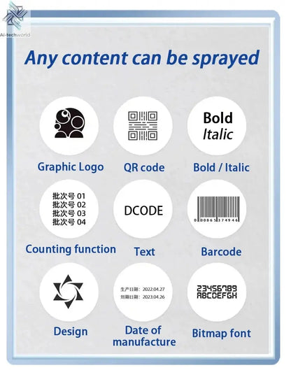 DCODE 130PLUS Industrial Online Inkjet Printer 12.7/25.4mm Nozzle with 4.3inch Screen QR Barcode Batch Number Logo Date Printer Ai-TechWorld