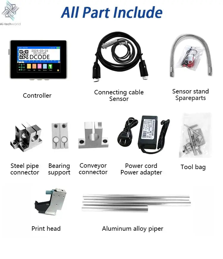 DCODE 130PLUS Industrial Online Inkjet Printer 12.7/25.4mm Nozzle with 4.3inch Screen QR Barcode Batch Number Logo Date Printer Ai-TechWorld