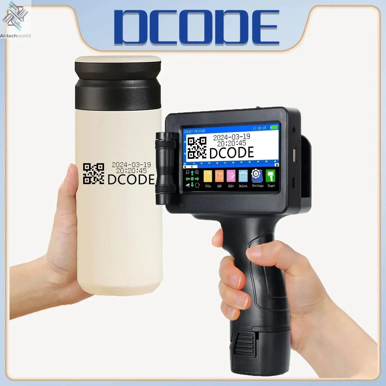 DCODE 1755PLUS 12.7mm Portable Printers Handheld Inkjet Printer Text QR Barcode Batch Number Logo Image Date Printing Machine Ai-TechWorld