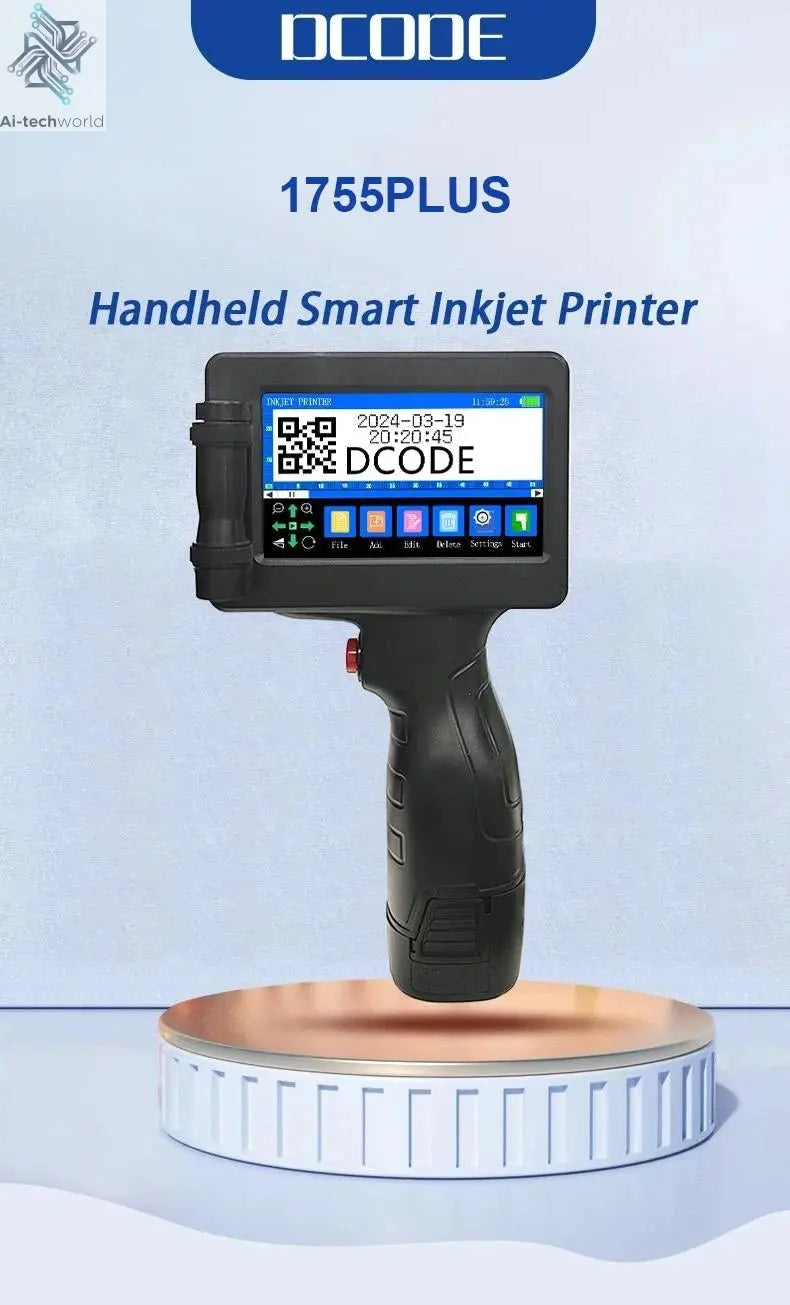 DCODE 1755PLUS 12.7mm Portable Printers Handheld Inkjet Printer Text QR Barcode Batch Number Logo Image Date Printing Machine Ai-TechWorld