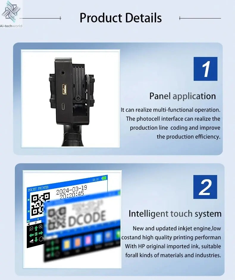 DCODE 1755PLUS 12.7mm Portable Printers Handheld Inkjet Printer Text QR Barcode Batch Number Logo Image Date Printing Machine Ai-TechWorld
