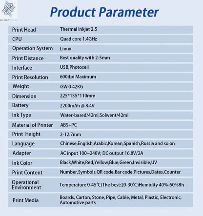 DCODE 1755PLUS 12.7mm Portable Printers Handheld Inkjet Printer Text QR Barcode Batch Number Logo Image Date Printing Machine Ai-TechWorld