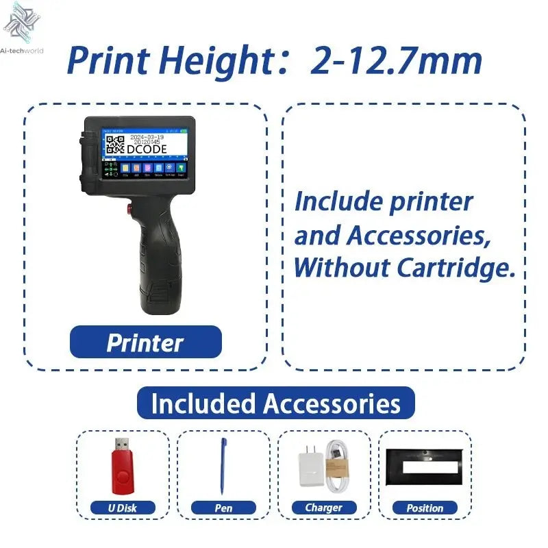 DCODE 1755PLUS 12.7mm Portable Printers Handheld Inkjet Printer Text QR Barcode Batch Number Logo Image Date Printing Machine Ai-TechWorld