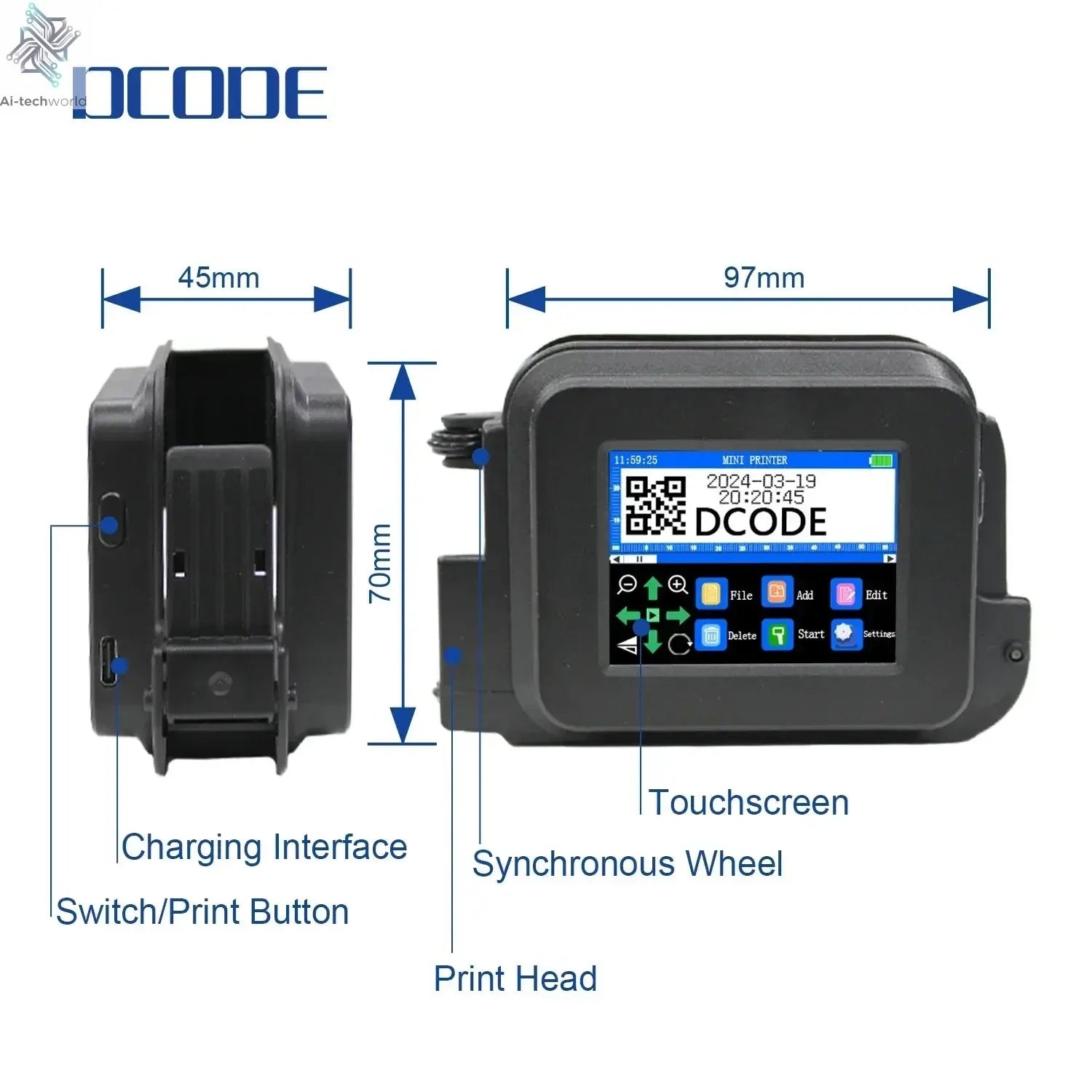 DCODE XMINI 12.7mm Portable Mini Printer Handheld Inkjet Printer Text QR Barcode Image Batch Number Logo Image Coding Machine Ai-TechWorld
