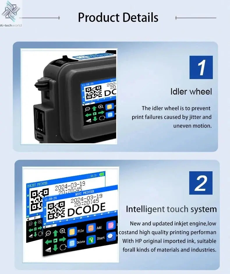 DCODE XMINI 12.7mm Portable Mini Printer Handheld Inkjet Printer Text QR Barcode Image Batch Number Logo Image Coding Machine Ai-TechWorld