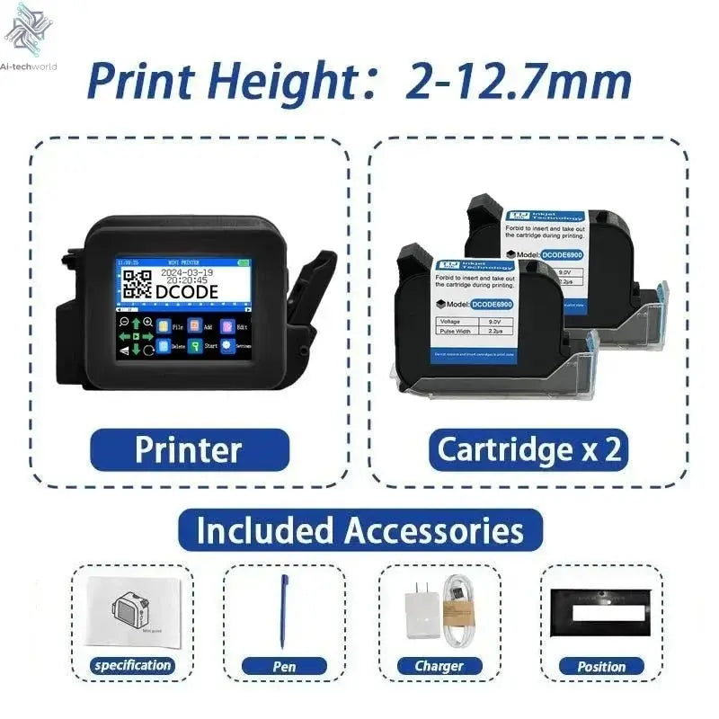 DCODE XMINI Portable Handheld Inkjet Printer - QR Barcode & Text Coding Machine Ai-TechWorld