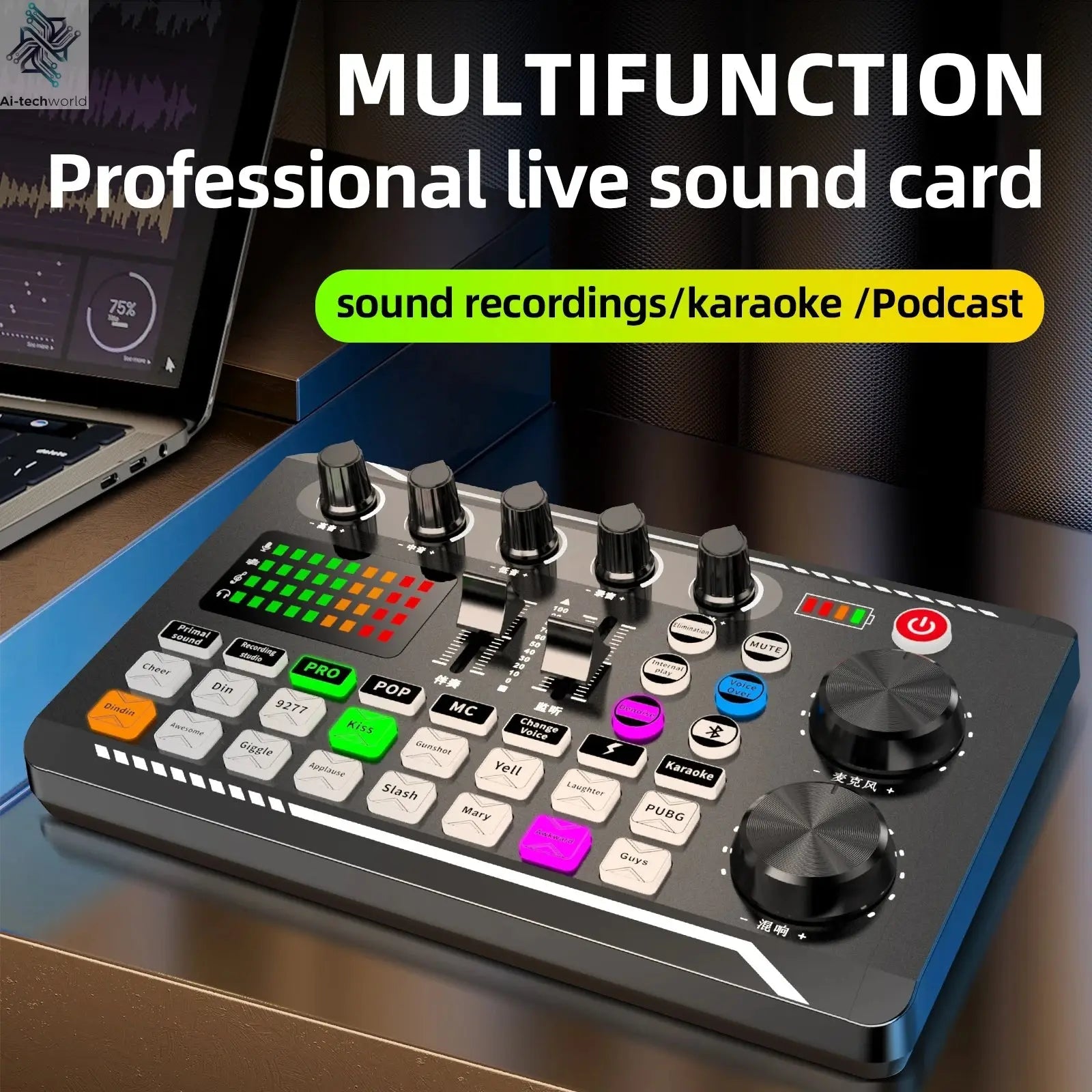 DJ Equipment Microphone Sound Card Console Studio Sound Card Kit Cable Phone Mixing Computer Live Voice Mixer F998 Sound Card Ai-TechWorld 