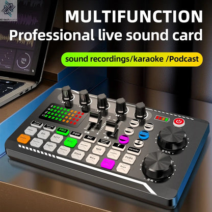 DJ Equipment Microphone Sound Card Console Studio Sound Card Kit Cable Phone Mixing Computer Live Voice Mixer F998 Sound Card Ai-TechWorld 