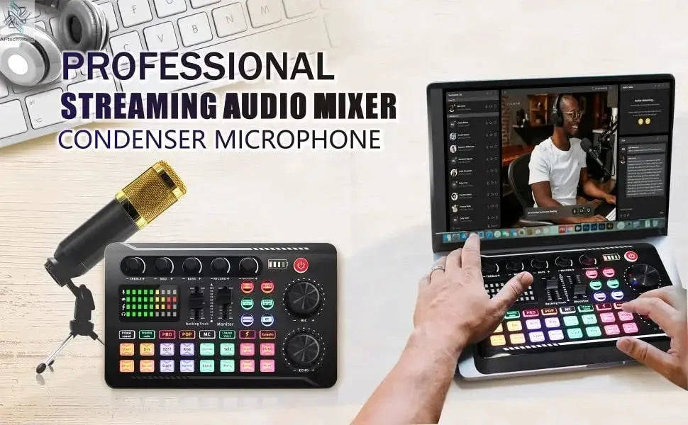 DJ Equipment Microphone Sound Card Console Studio Sound Card Kit Cable Phone Mixing Computer Live Voice Mixer F998 Sound Card Ai-TechWorld 