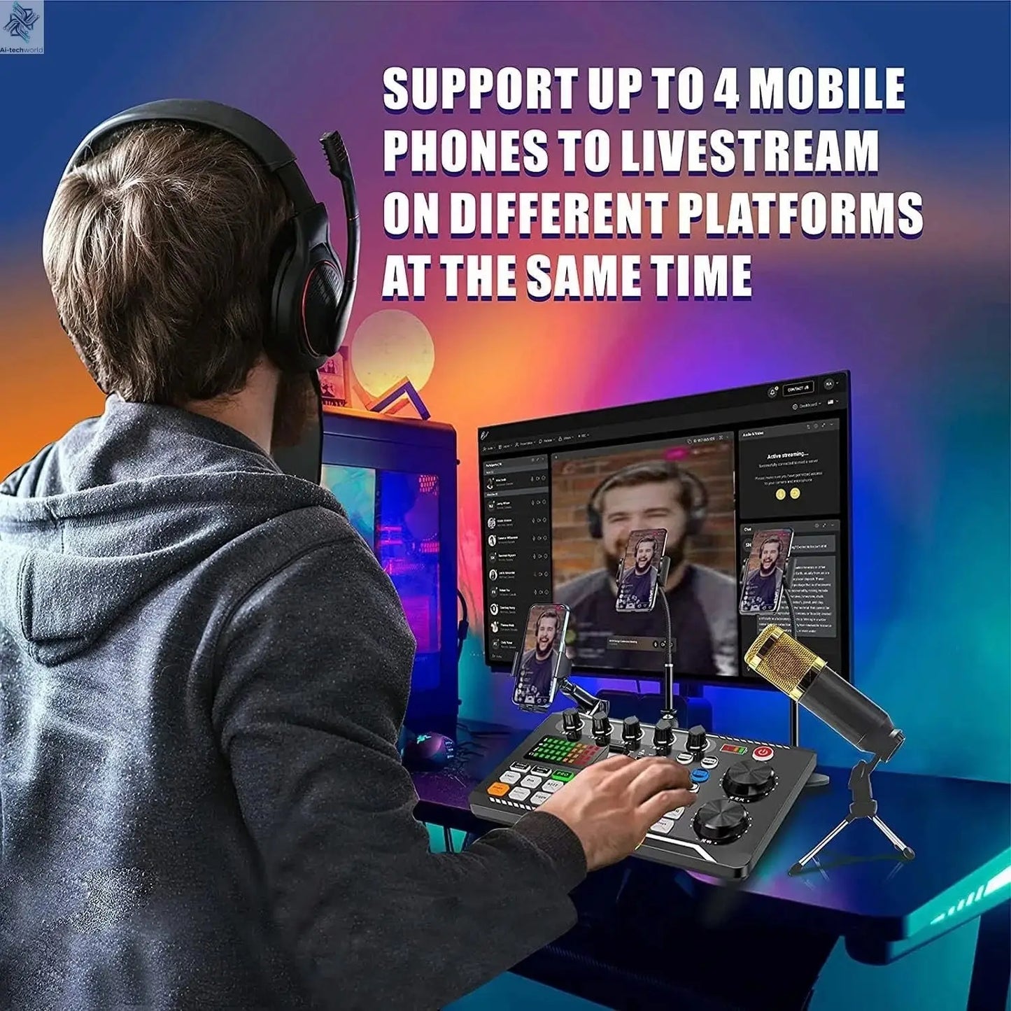 DJ Equipment Microphone Sound Card Console Studio Sound Card Kit Cable Phone Mixing Computer Live Voice Mixer F998 Sound Card Ai-TechWorld 