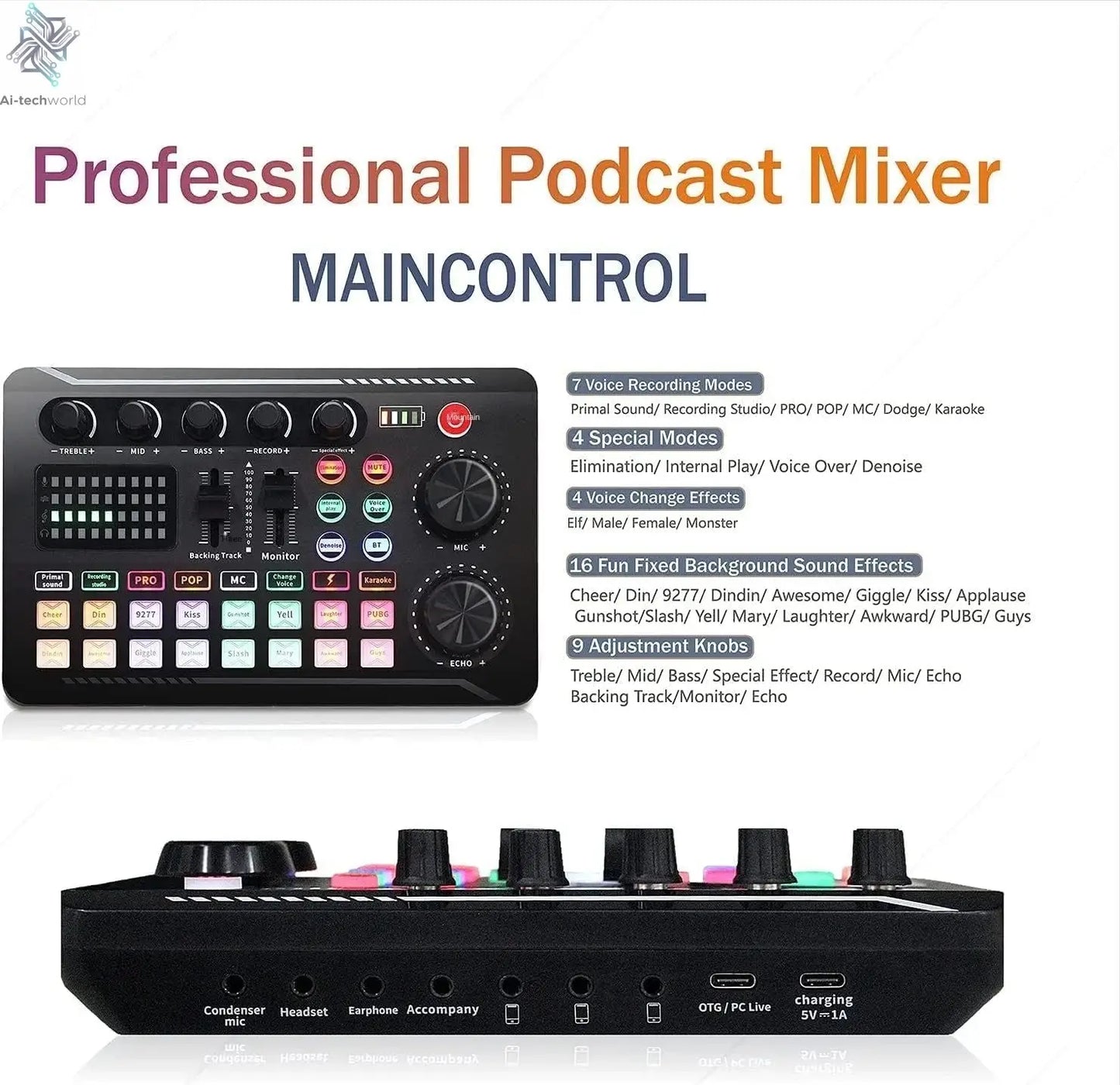 DJ Equipment Microphone Sound Card Console Studio Sound Card Kit Cable Phone Mixing Computer Live Voice Mixer F998 Sound Card Ai-TechWorld 