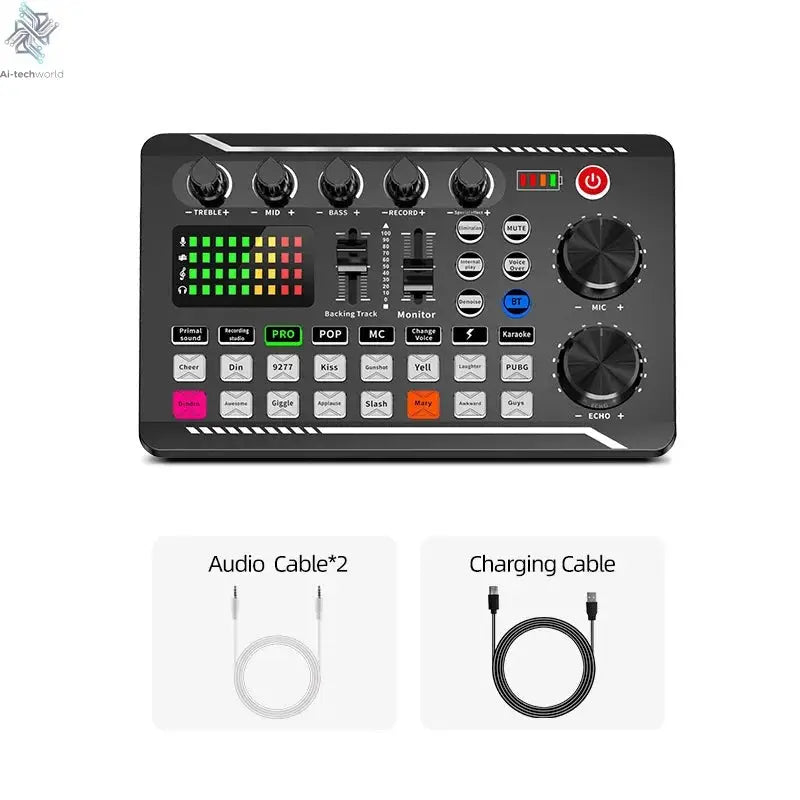 DJ Equipment Microphone Sound Card Console Studio Sound Card Kit Cable Phone Mixing Computer Live Voice Mixer F998 Sound Card Ai-TechWorld 