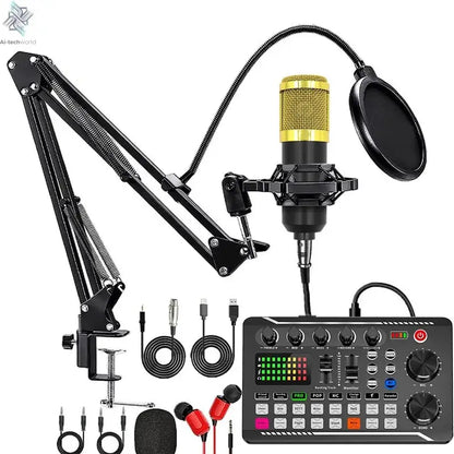 DJ Equipment Microphone Sound Card Console Studio Sound Card Kit Cable Phone Mixing Computer Live Voice Mixer F998 Sound Card Ai-TechWorld 
