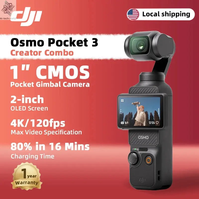 DJI Osmo Pocket 3 Creator Combo 1″ CMOS Pocket Gimbal Camera 4K/120fps 2-Inch Rotatable Screen Original Brand in Stock Ai-TechWorld 