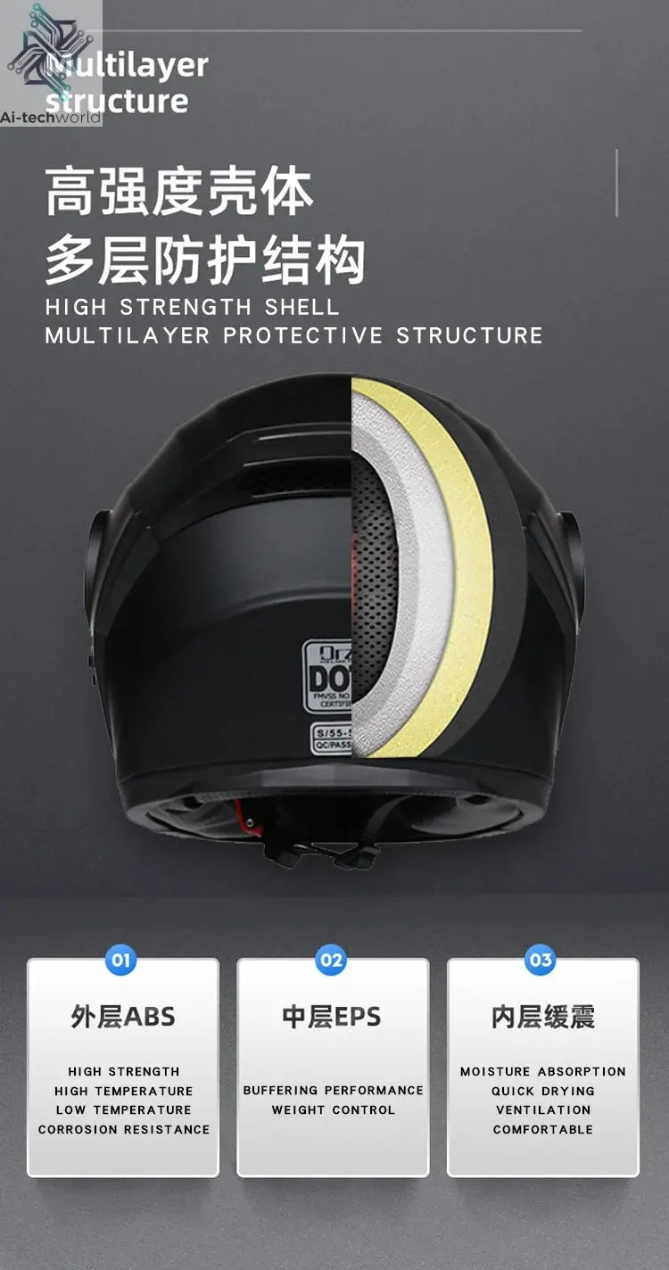 DOT Approved Safety Modular Flip Motorcycle Helmet with Dual Lens Interior Visor - Ai-TechWorld