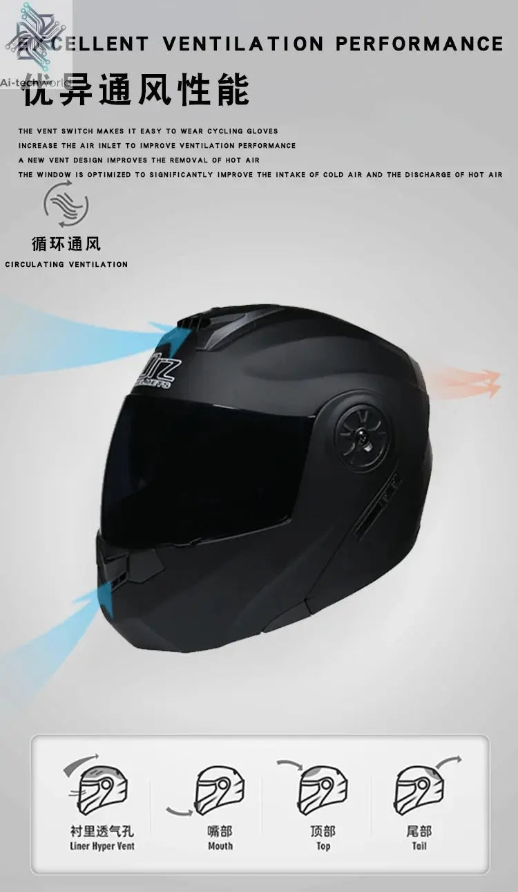 DOT Approved Safety Modular Flip Motorcycle Helmet with Dual Lens Interior Visor - Ai-TechWorld