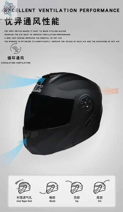 DOT Approved Safety Modular Flip Motorcycle Helmet with Dual Lens Interior Visor - Ai-TechWorld