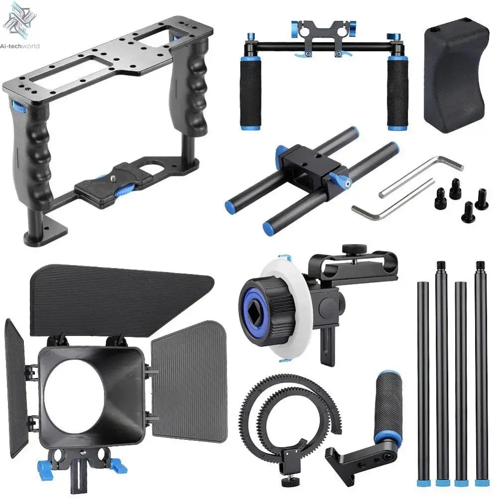 DSLR Rig Video Stabilizer Kit Film Equipment Matte Box+Dslr Cage+Shoulder Mount Rig+Follow Focus for DSLR Camera Camcorder Ai-TechWorld 