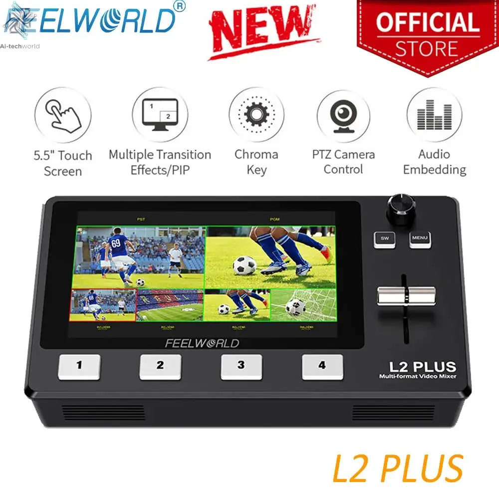 Do Brasil FEELWORLD L2 PLUS 5.5" LCD Multi-camera Video Mixer Switcher With Touch Screen PTZ Control Chroma Key USB3.0 For Live Ai-TechWorld 