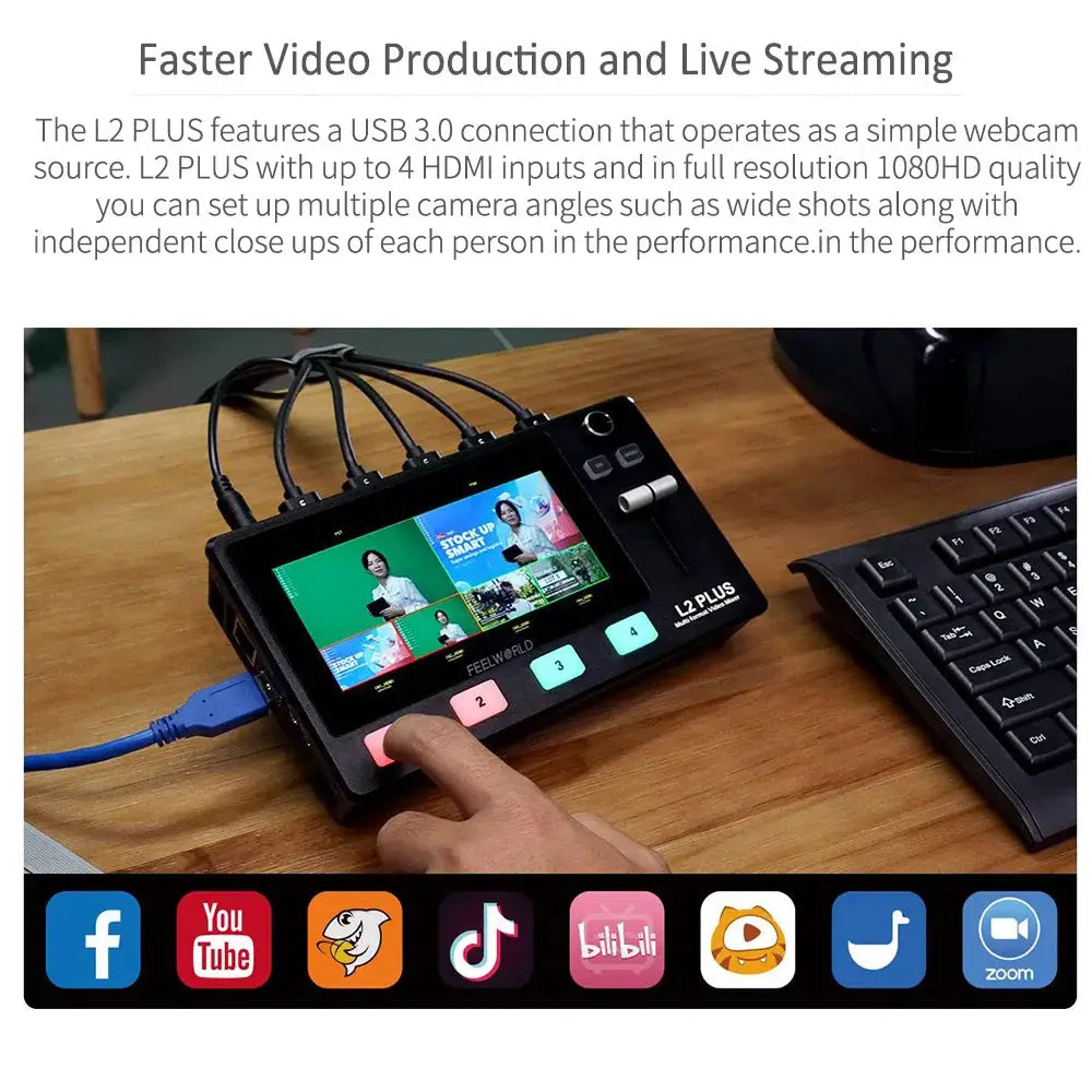 Do Brasil FEELWORLD L2 PLUS 5.5" LCD Multi-camera Video Mixer Switcher With Touch Screen PTZ Control Chroma Key USB3.0 For Live Ai-TechWorld 
