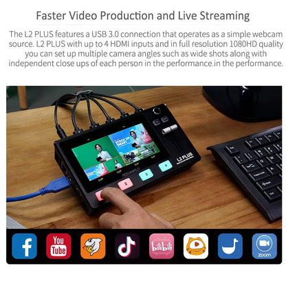 Do Brasil FEELWORLD L2 PLUS 5.5" LCD Multi-camera Video Mixer Switcher With Touch Screen PTZ Control Chroma Key USB3.0 For Live Ai-TechWorld 